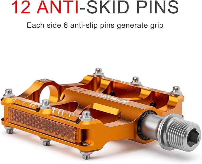 Mountain Bike Pedals - 3 Bearings Bicycle Pedals with Reflectors - 9/16” CNC Machined Flat Pedals with Removable Anti-Skid Nails for Road Mountain BMX MTB Bike