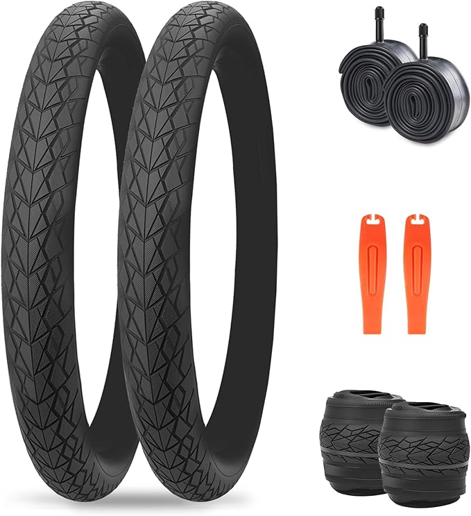 MEGHNA Bike Tire 20/24/26/27.5 inch Foldable Replacement Cruiser Bike Tire Mountain Bike Groove Anti-Slip with Tire Lever for Kids Hybrid Bike