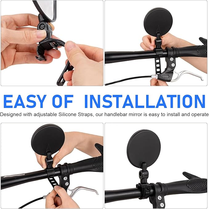 2 PCS Bike Handlebar Mirror, Scratch Resistant Bike Rear View Mirror Glass, Adjustable and Rotatable Bike Mirror Handlebar Mount (Black)