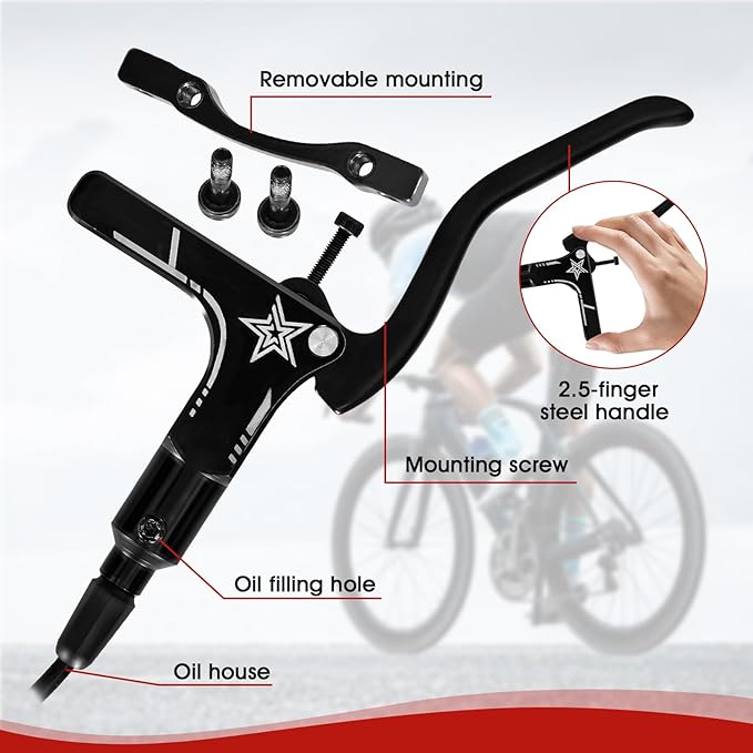 Hydraulic Brakes, MT200 Hydraulic Brakes for Ebike, 160mm/6.3-in Discs Bike Parts Dual-Piston Hydraulic Disc Brake Kit Aluminum Alloy Parts with Tools, Folding Bike/Ebike/Scooter/Fat Bike