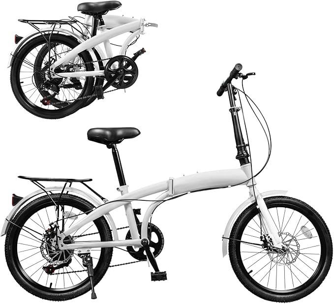 20 Inch Folding Bike, Adult Folding Bike 7 Speed Shifter, Height Adjustable Bicycle for Men & Women