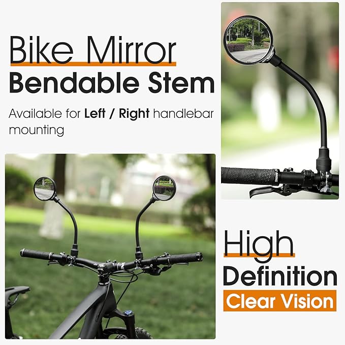West Biking Bike Mirror Handlebar Mount, Adjustable Rotatable Bicycle Rear View Mirror, Wide Angle Acrylic Convex Safety Mirrors for Mountain Road Bike (Black- 2 PCS Converx Mirror)