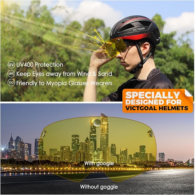 VICTGOAL Detachable Magnetic Bike Helmet Goggles Visor Especially Deisgned for VG110/VG112 Bicycle Helmet