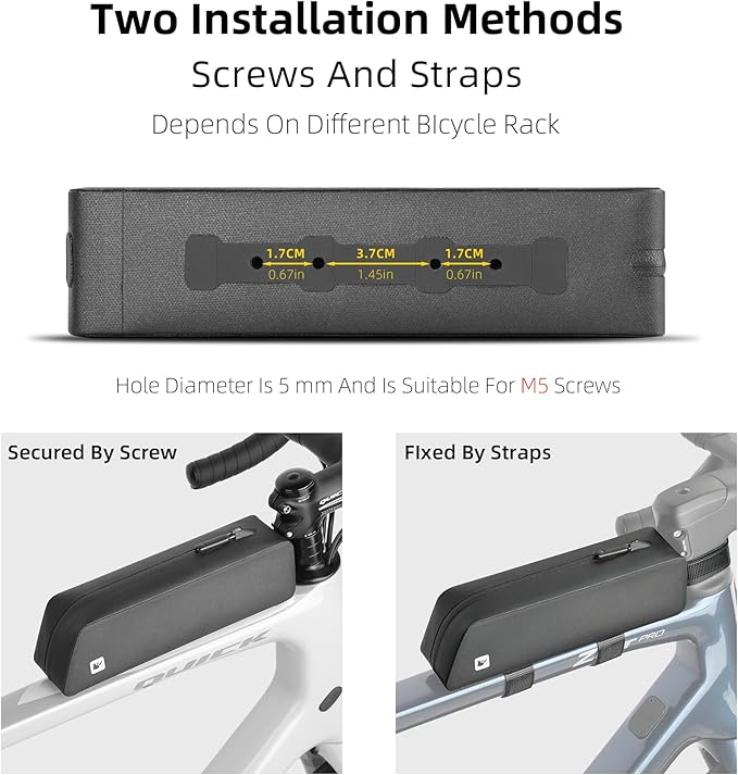 Bike Top Tube Bag Waterproof Small Top Tube Bag with Zipper Fully Waterproof and Stable Bicycle Frame Bag Professional Cycling Accessories for Mountain Road Bike Black