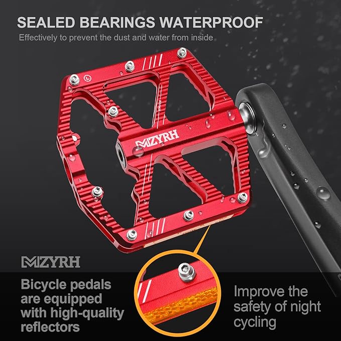 MZYRH Road/Mountain Bike Pedals,Bicycle Pedals with Reflectors,Aluminum Alloy MTB Pedals 3 Sealed Bearings Bicycle Platform Pedals 9/16" BMX Road Bike Pedal