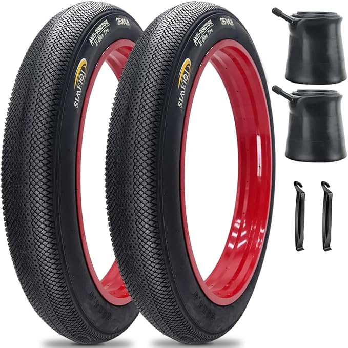 SIMEIQI 2 Pack 20"/26"X4.0" E-Bike Fat Bike Tires and Inner Tubes Beach Cruiser Electric Bicycle Tricycle Tyres Foldable Replacement Tire for City Commuter Ebike Street Road Pavement Urban