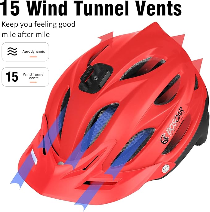 Mountain Bike Helmet,Adult Cycling Helmet with Camera Mount and Detachable Visor for Men Women Youth,Suggested Fit 55-61 Cm