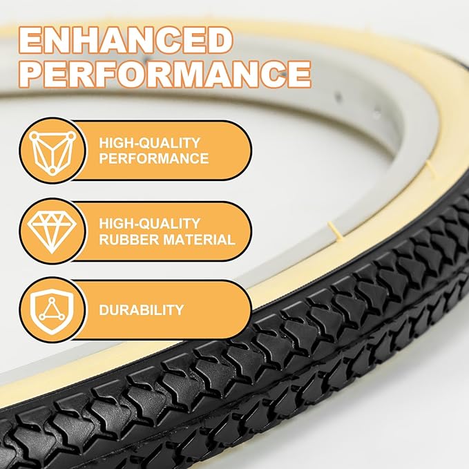 Hycline 26X1 3/8 Bike Tire Set: 2-Pack (37-590) Folding High-Density Bicycle Tires with Schrader Tubes & Tire Levers – Fits Vintage 26×1 3/8 City/Commuter Bikes
