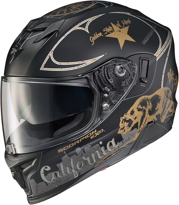 ScorpionEXO T520 Full Face Touring Motorcycle Helmet with Bluetooth Ready Speaker Pockets DOT ECE Approved Golden State (Matte Black - X-Large)