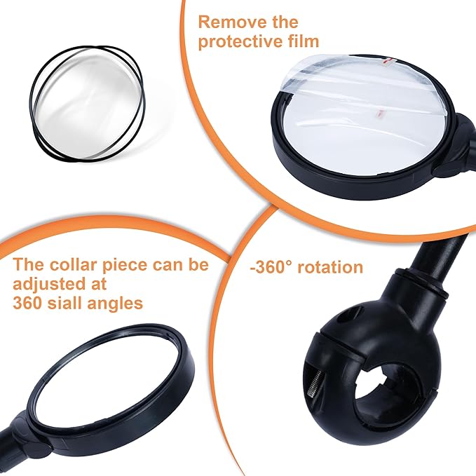 2 Pack Bike Mirror for Handlebars, HD Adjustable Bicycle Rear View Mirror, Universal Bike Mirrors for Road Mountain E-Bikes (Black-B)