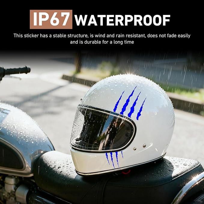 1 SET Motorcycle Helmet Sticker, Monster Claw Scratch Cool Decal, Reflective Waterproof Film with Adhesive Backing, DIY Decoration Accessory for Helmet Vehicle Laptop Wall (Blue)