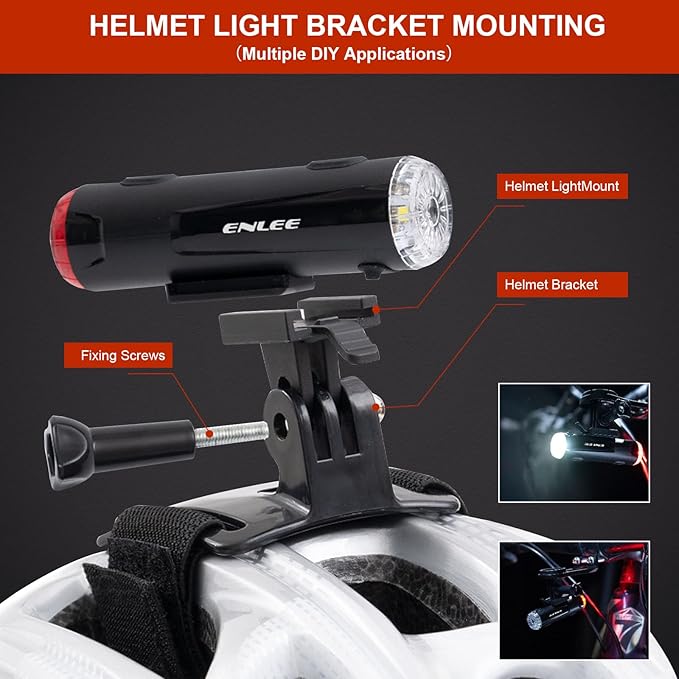 JINKEY Bike Helmet Light Front and Rear, 2-in-1 USB Rechargeable LED Bicycle Headlight & Taillight, IP66 Waterproof, 5 Warning Modes with Mounting Bracket for Night Safety Riding