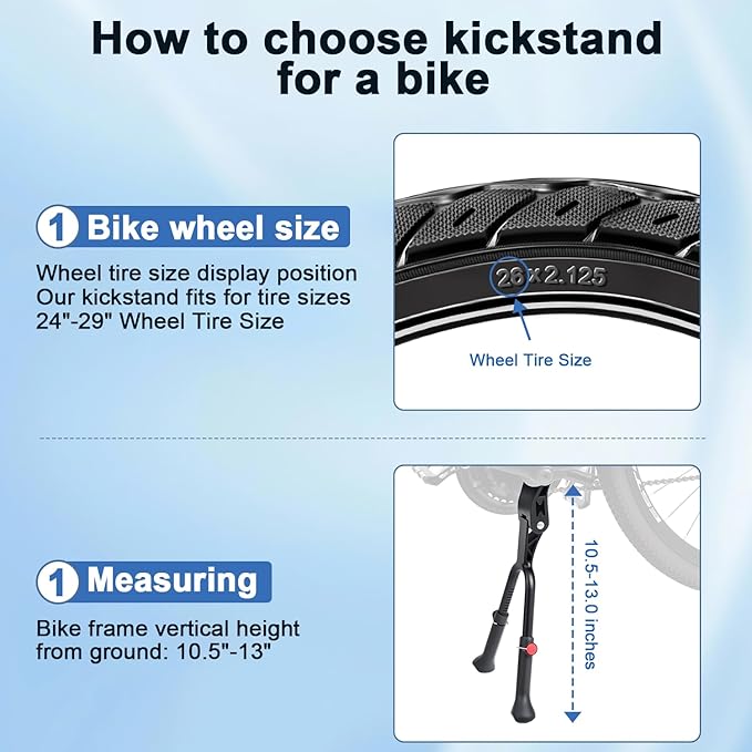 YBLNTEK Center Mount Bike Kickstand Adjustable Height, Double Leg Aluminum Alloy Bicycle Kick Stands for 24" 26'' 27.5'' 28" 29inches Adults Commuter Road Cargo Bikes