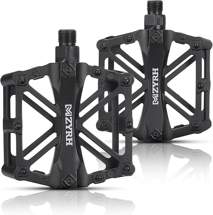 KEMIMOTO Mountain Bike Pedals MTB Bicycle Flat Pedals, 9/16'' CNC Aluminum Durable Sealed Bearing for Most Bikes BMX MTB Enduro Downhill Trail (Two Pack)