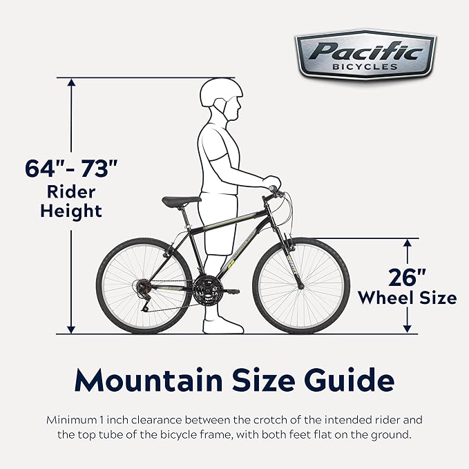Pacific Mountain Sport Bike, 24 or 26 inch Mountain Bike for Youth and Adults, 18 Speed, Steel Frame, Knobby Tires, Front Suspension Fork, Twist Shifters, Linear Pull Brakes, Youth and Adult Bicycle