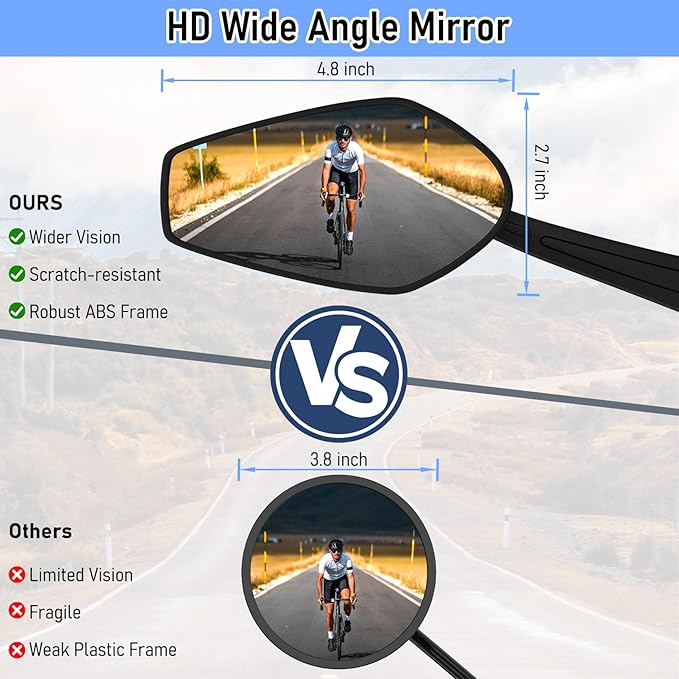 2PCS eBike Mirrors for 22-25mm handlebars, 360° Adjustable Bike Mirror Handlebar Mount, HD Scratch Resistant Handlebar Rearview Mirror, Bike Accessories for Ebike Mountain Road Bike