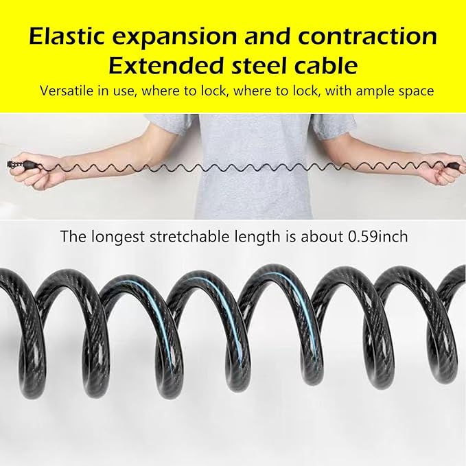 1 PC Motorcycle Helmet Locks, 5Ft Anti-Theft Portable Bicycle Lock, Multifunctional Bicycle Wheel Security Password Lock Chain, Universal for Bicycle, Baby Stroller, Luggage Stroller (Yellow)