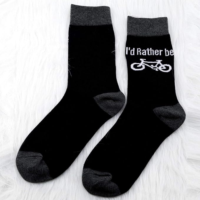 MBMSO Funny Bike Socks Cyclists Gifts 2 Pairs I'd Rather be Biking Socks Gift for Biker Novelty Cycling Lover Gifts