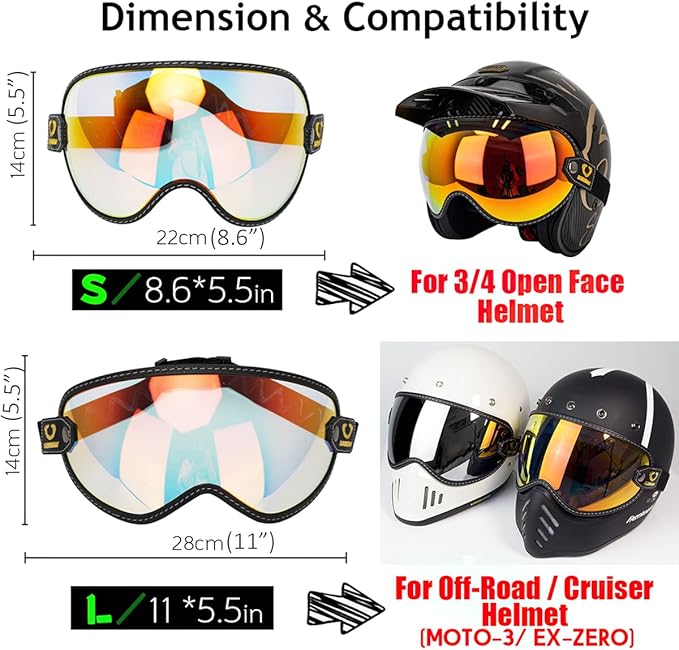 Retro Motorcycle Helmet Shield Bubble Visor, PC Goggles Lens Replacement For Off-Road Cruiser Motorcycle Helmet Bell Moto-3