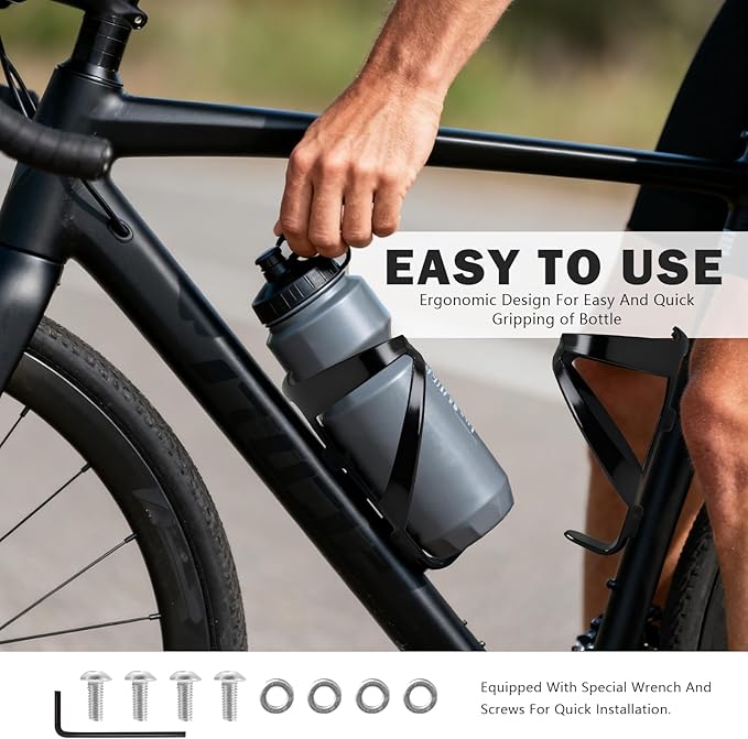 Bike Water Bottle Holder, Ultralight Nylon Fiber Bicycle Water Bottle Cage Black, 2Pack Cycling Drink Cage&Cup Holder with Screw, for Road, MTB Mountain, Ebike, Triathlon Bikes Frames (2PCS)