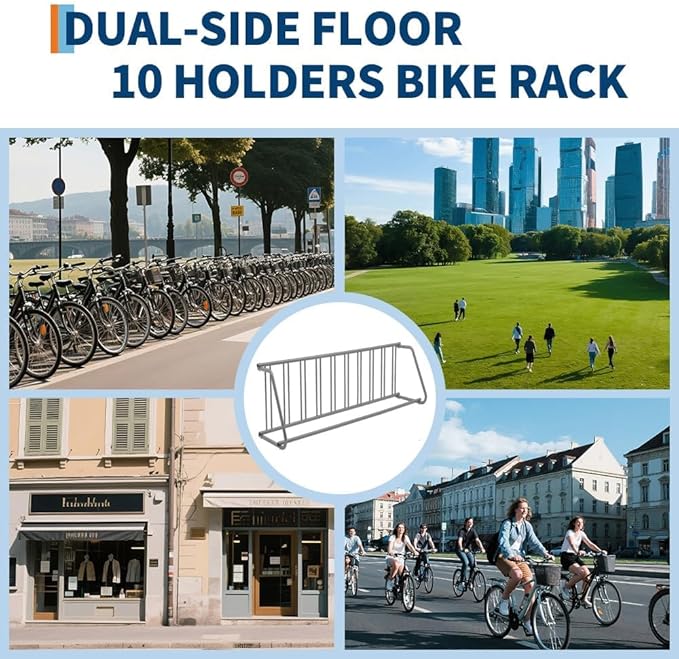 10-Bike Commercial Floor Rack, Heavy Duty Powder-Coated Steel Grid Organizer, Freestanding Double-Sided Storage for Garages/Storefronts/Schools