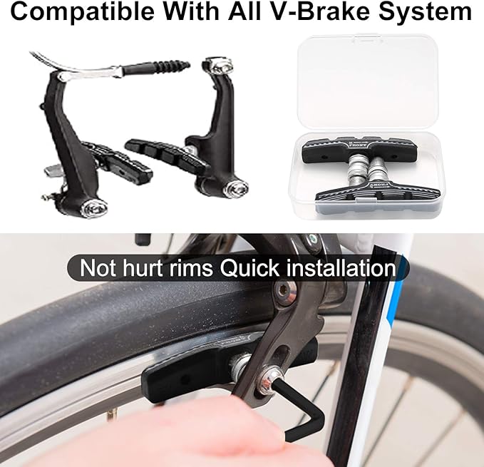Bike Brakes Pads Set, Brakes Kit, Road Mountain Cycle Bicycle Rubber Universal V-Brake Blocks Shoes with Hex Nut Tools and Shims, No Noise No Skid, 70mm, Fits Most Bikes MTB City Folding Bike Pads