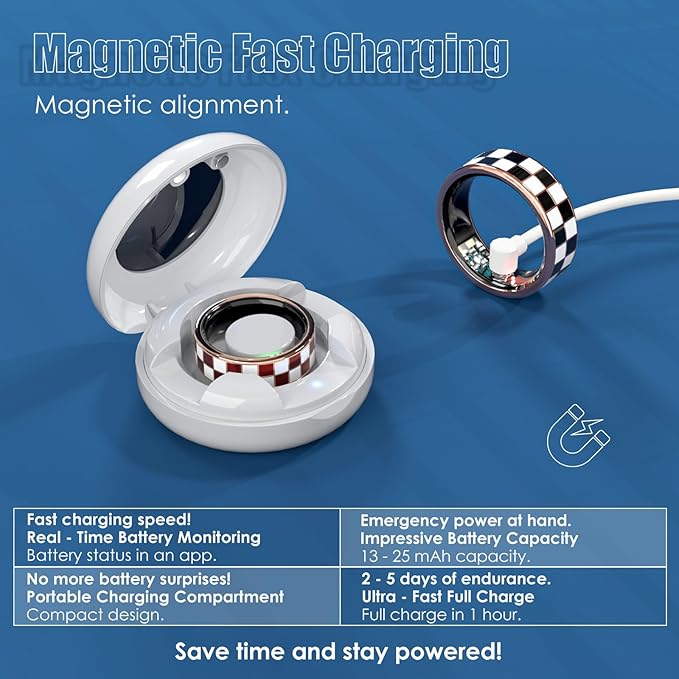 Smart Ring Blood Pressure Monitoring 5ATM Waterproof Activity Tracker Stress/Temperature Sensor Sleep Coach & Women’s Health Titanium Unisex Sport Ring Compatible with iOS/Android Black 8