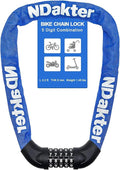 NDakter Bike Lock, 5 Digit Combination Heavy Duty Anti Theft Bicycle Chain Lock, 2.62/3.2/4.27/5/6Ft Long, High Security Resettable, Suitable for Bike, Scooter, Door, Gate, Fence-4/6mm Thick