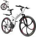 26 inch Folding Mountain Bike, Carbon Steel Frame and 21 Speed, Double Disc Brake and Dual Suspension Folding Bike for Adults/Men/Women, Easy Assembly Bicycle(Black/Green/Orange)