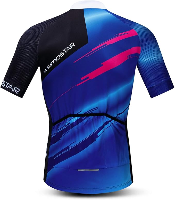 Cycling Jersey Men USA Summer Bike Short Sleeve 3-Pockets Breathable Quick-Dry Shirt S-3XL
