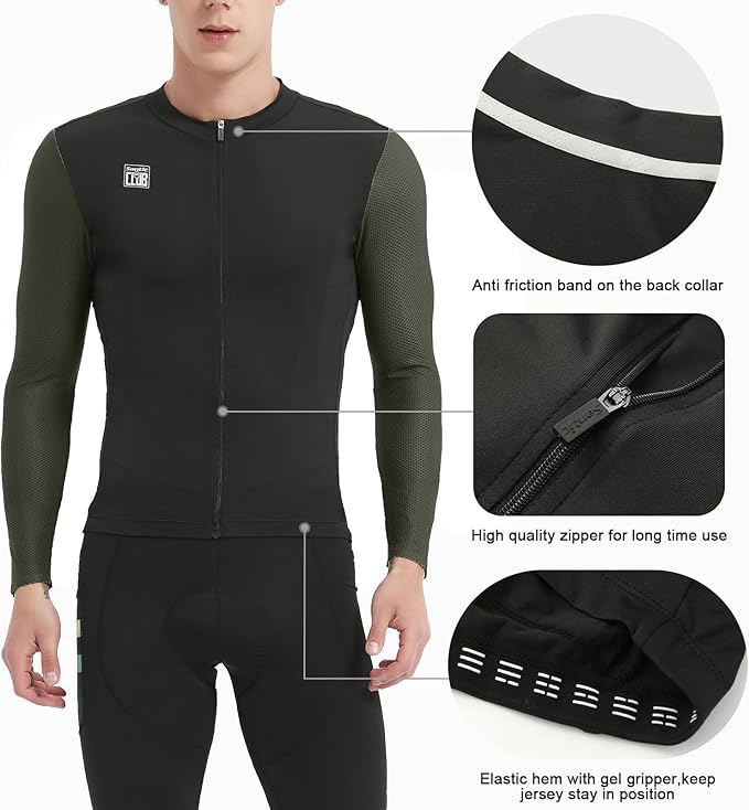 Santic Cycling Jersey Men's Long Sleeve Bike Reflective Full Zip Bicycle Shirts with Pockets