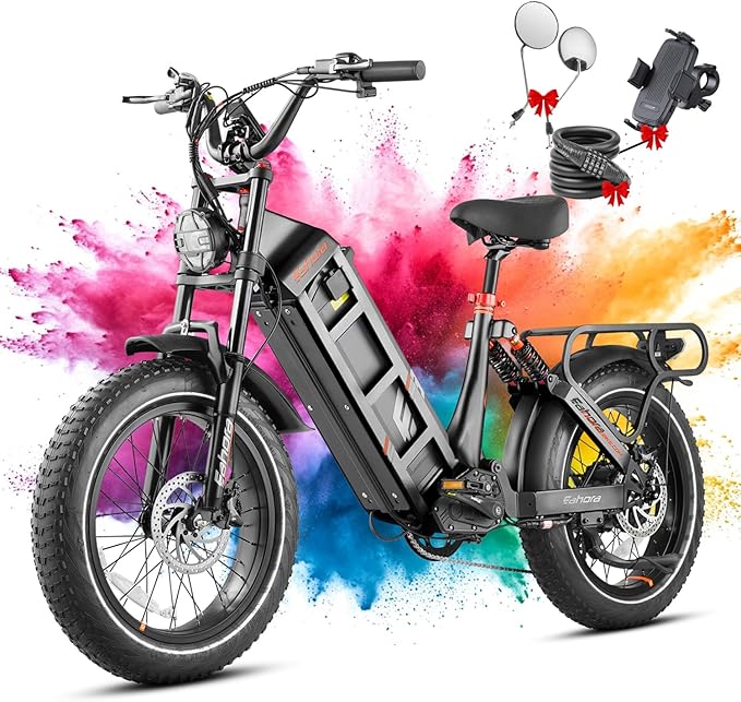 2026 eAhora Juliet Pro 2 EBike - Dual Motor 5400W/1200W 30-43MPH 60V 70Ah 200Mile Long Range Electric Bike for Adults, 20'' Fat Tire Fast Electric Mountain Bike Full Suspension Electric Bicycle