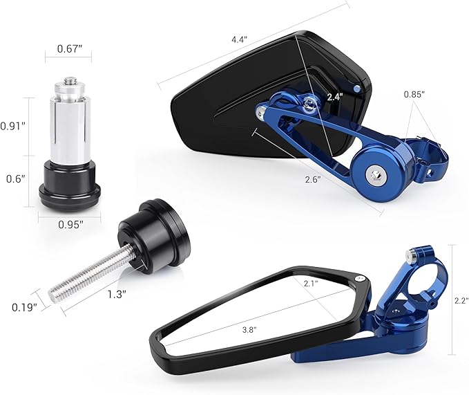 MICTUNING CNC Motorcycle Mirrors - 7/8" (22mm) Bar End Rear View Mirrors Compatible with Most Honda Grom, Yamaha, Kawasaki, Ducati, Suzuki and More - Blue