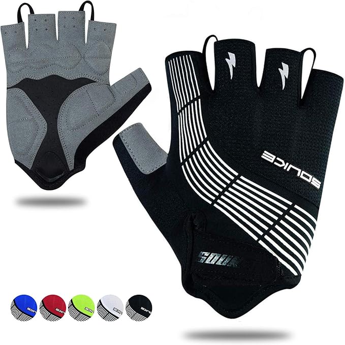 Souke Sports Cycling Bike Gloves - Padded Half Finger Bicycle Gloves with Shock-Absorbing, Anti-Slip, Breathable MTB & Road Biking Features for Men & Women