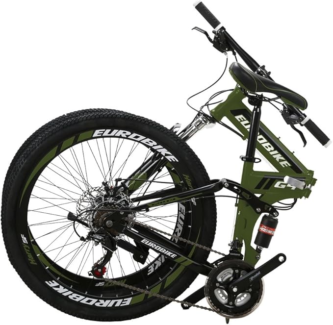 EUROBIKE Adult Folding Mountain Bike HY G4/G6 Foldable Bicycle for Women 26 Inch Wheels 21 Speed Mens Folding Bike Dual Suspension MTB Bicycle