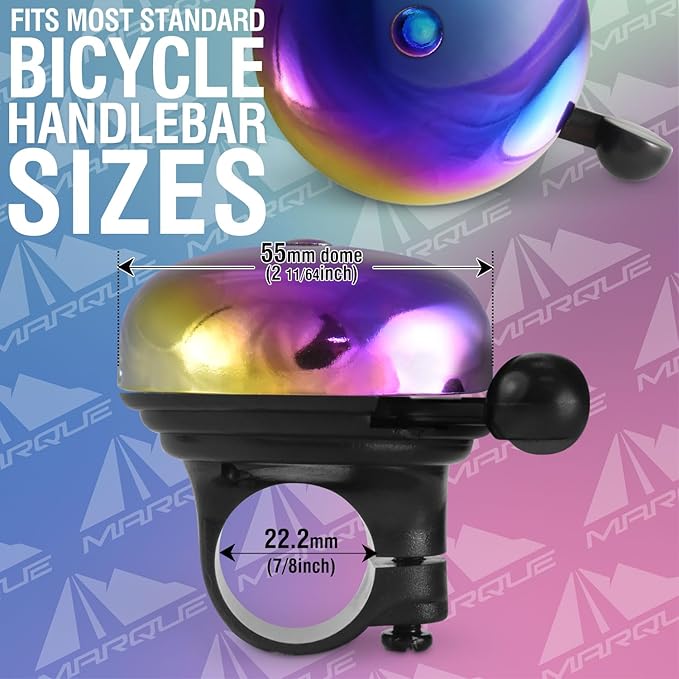 MARQUE Bike Bell for Adults & Kids – Nice, Loud, Crisp Ding Sound Bicycle Bell – Must Have Bicycle Accessories for Mountain MTB, Beach Cruisers, Commuter, Kids Bike – Easy to Install on Handlebar
