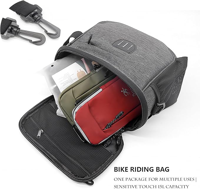 Cycling Handlebar Bag, Waterproof Bike Frame Bag with Touch Screen Phone Holder, Large Capacity, Gray Front Top Tube Storage for Road Bike & MTB (9"x7" / 22x17 cm)