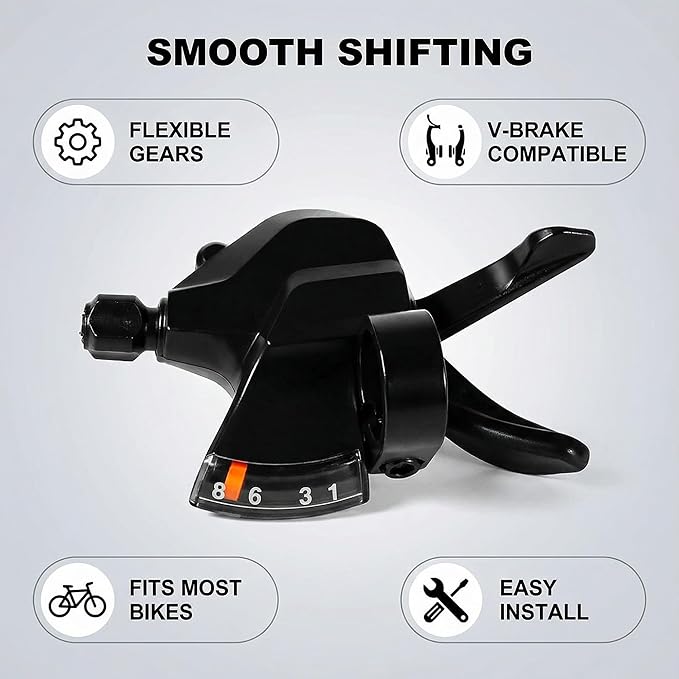 Right 8 Speed Thumb Gear Lever with Optical Display, Handlebar Index Shifting Control for Mountain City Commuter Bicycle