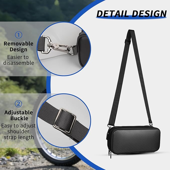 T-carbon Bike Handlebar Bag, Carbon Fiber Hard Shell Bicycle Front Bag, Bike Handlebar Storage Pouch Pack with Shoulder Strap for Road Mountain Bike Cycling Travel,Matte Black