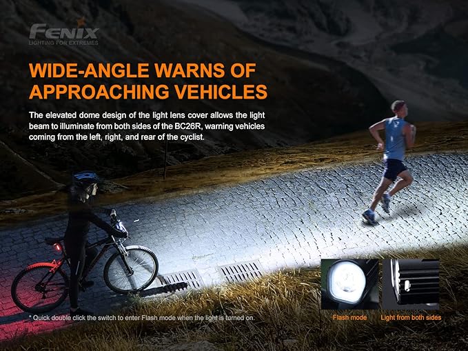 Gift Bundle: Fenix BC26R 1600 Lumen Rechargeable Bike Light with BC05R V2.0 Bike Safety Taillight, with Lumentac Organizer