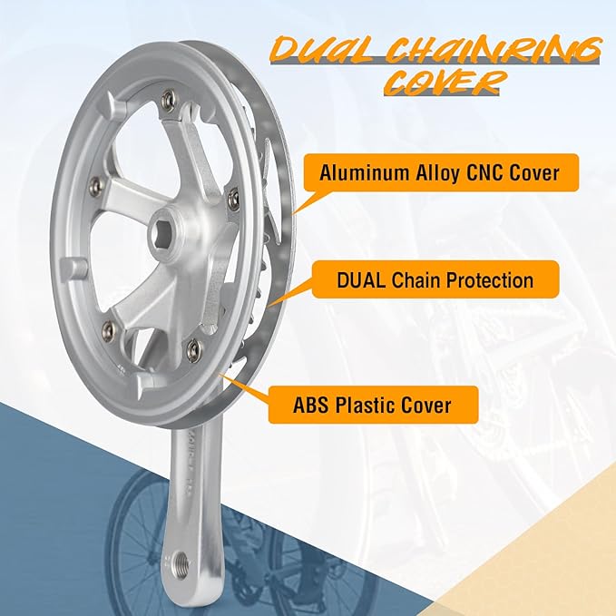 ZUKKA Bicycle Crankset 42/46/52 Teeth Aluminum Alloy Crankset with Double Chain Cover 170mm Arm for MTB Mountain Bike Compatible with 6/7/8/9/10 Speeds Bike Square Type