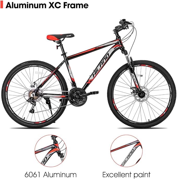 HH HILAND 26'' Mountain Bike, 3 6 Spokes, 21 Speeds Drivetrain, Aluminum Frame 26 Inch Wheels, Disc-Brake Bike for Men Women Men's MTB Bicycle