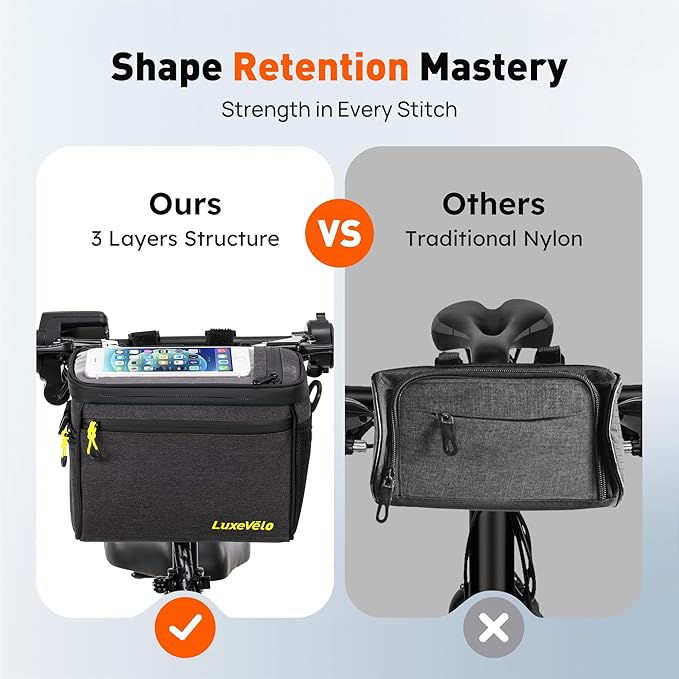 Bike Handlebar Bag Waterproof Front Bicycle Basket Bag 5L Storage Bag with Touch Screen Shoulder Strap, Mesh Pockets, Shoulder Strap,Waterproof Zipper