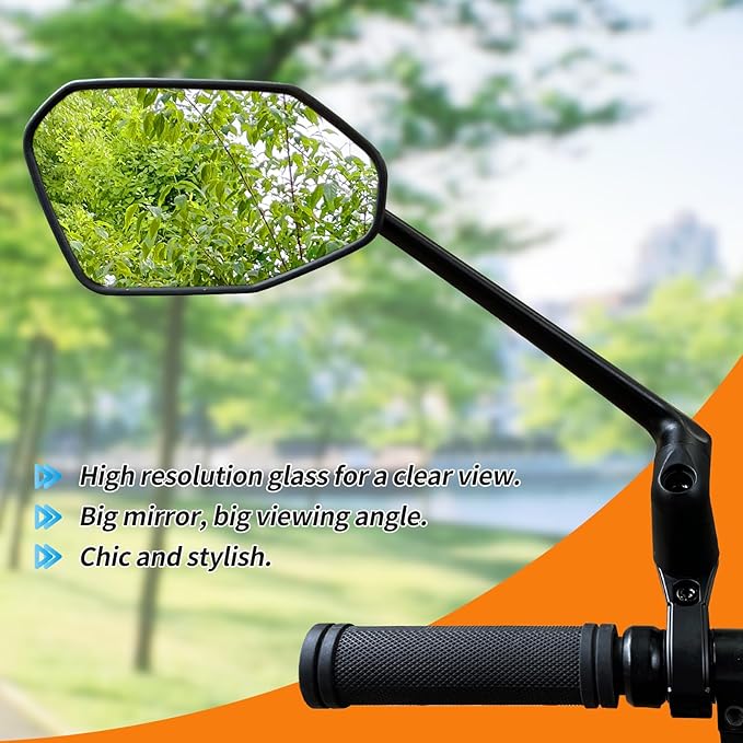 Bike Mirror, Aluminum Handlebar Mount Foldable & Adjustable Bicycle Mirror, HD Real Glass Rear View Mirror for E-bike Scooter MTB, Mountain Bike & City Bikes (Left 0.87-1")