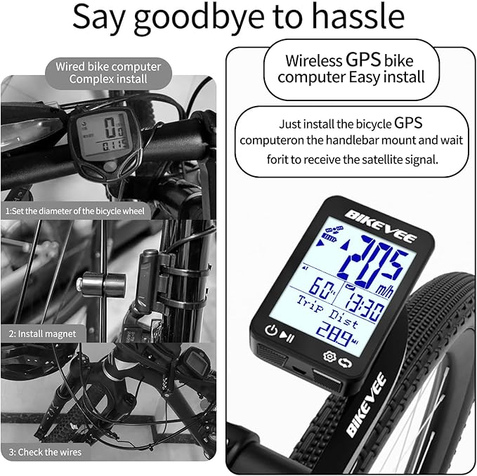 GPS Speedometer & Odometer - Wireless Bike Computer, Auto Start/Stop, Auto Backlight, IPX7 Waterproof, 2.4" LCD, Cycling Tracker in MPH & KM/H