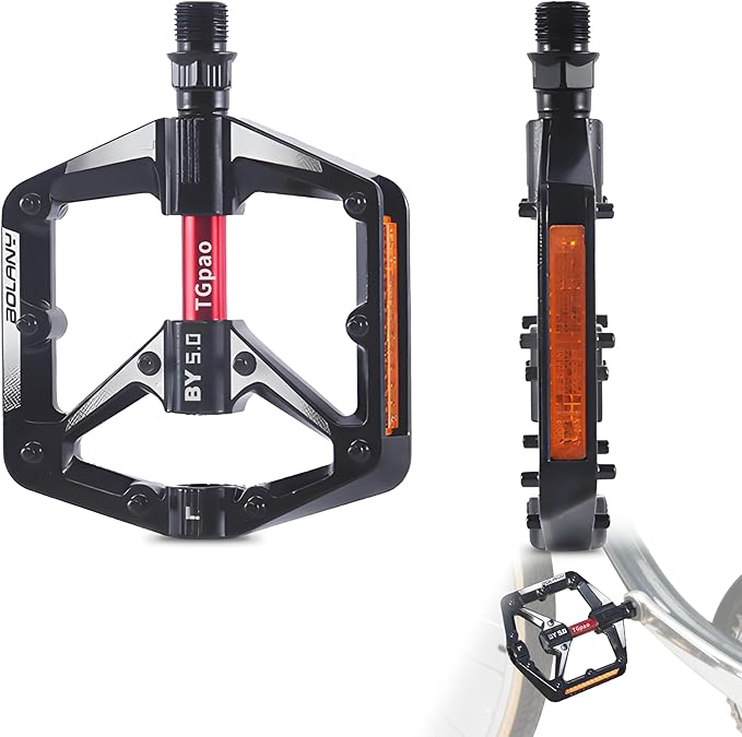 Bike Pedals - Aluminum Alloy Anti-Slip Bicycle Pedals, 2 Bearings & DU Bushings, Sealed Bearings, Reflective Strips, Universal for Mountain/Road/Folding Bikes