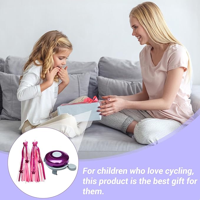 Classic Bike Bell and 1 Pair Colorful Bike Streamers Tassels, Aluminum Bicycle Bell Crisp Sound, Rainbow Tassel Ribbons for Girls Kids Adults Scooter Handlebar Bike Accessories