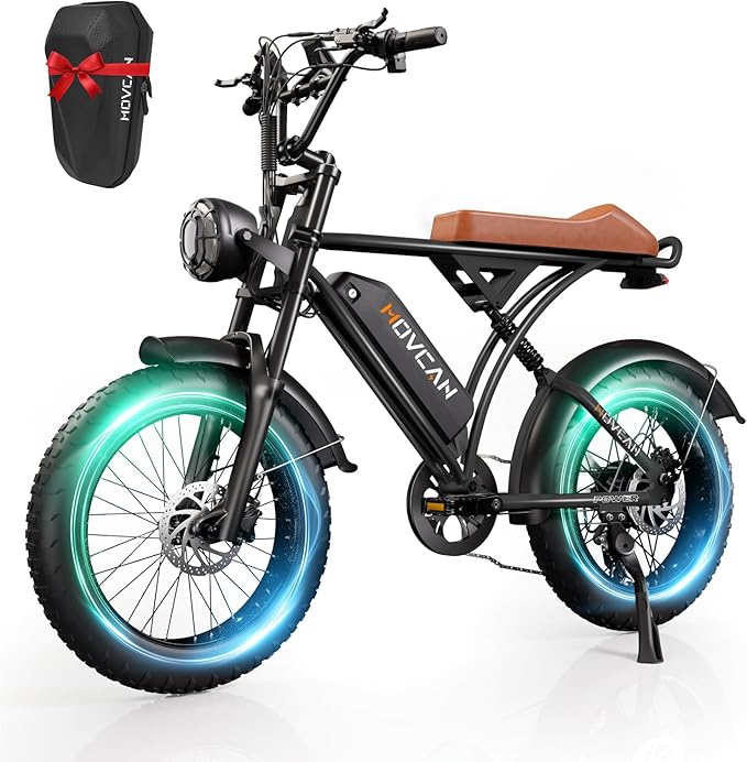 Movcan V60/V60 Pro Electric Bike, 48V 15.6/18.2Ah Removable Battery 20” Fat Tire Electric Bike, 1000/1500W Motor 30/33MPH Top Speed Electric Motorcycle, for Commute/Offroad/School/Rain/Snow Riding.