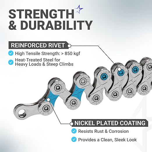 BlueStars 10 Speed Bike Chain 1/2 x 11/128 Inch (116 Links) with Quick Link - Anti-Rust Bicycle Chain - for MTB/Road/Gravel/Cyclocross Bikes - Compatible with Shimano SRAM Campagnolo