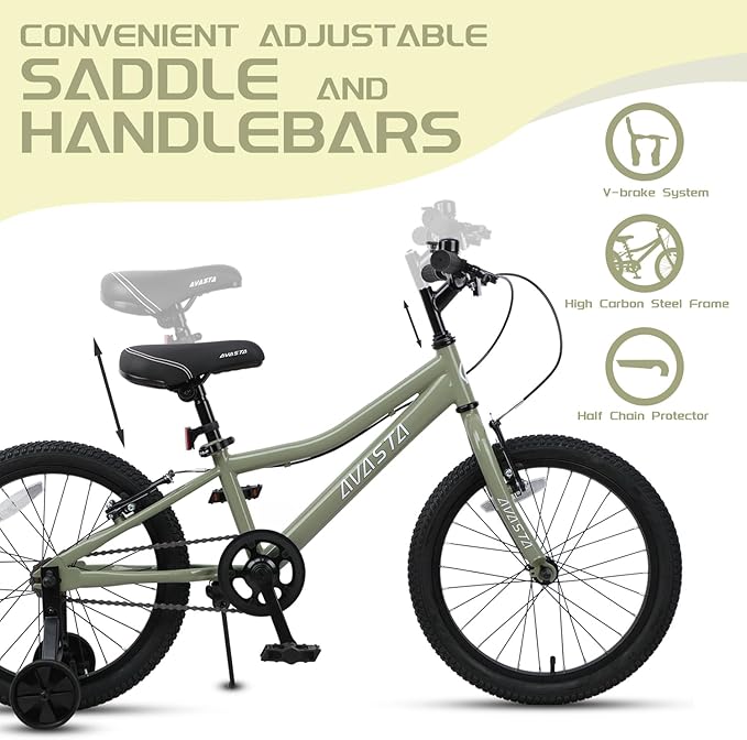 AVASTA Bilbo 18 20 24 Inch Kids Bike for Boys Girls 5-14 Years Old, Retro Style High Carbon Steel Bicycle with Adjustable Handlebars and Seat, Dual V-Brakes, Kickstand, Multiple Colors